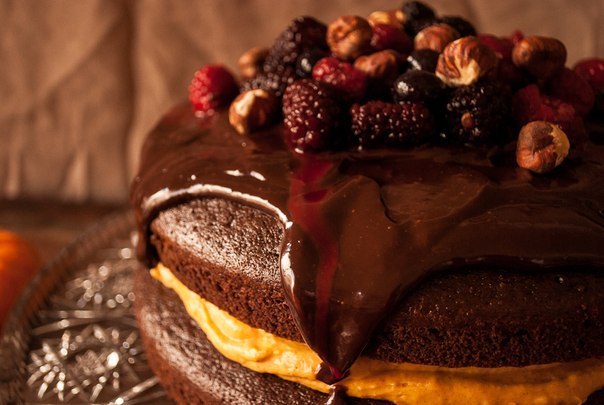 Шоколадно-кофейный торт с начинкой из тыквы