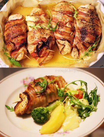 Куриное филе, запеченное с сыром и беконом 